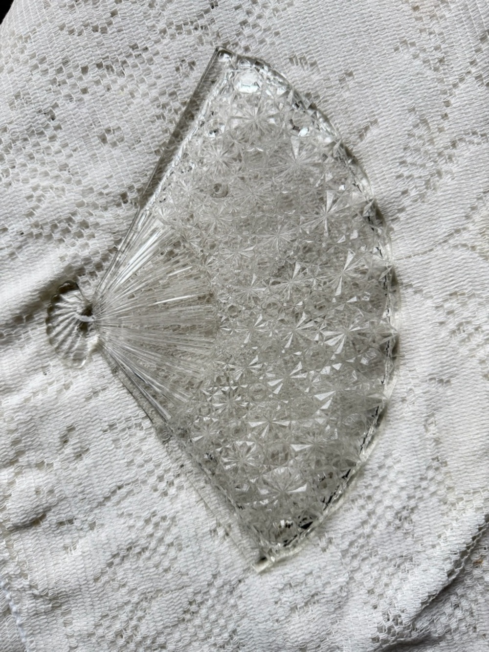 VINTAGE Fenton Clear Glass Daisy Button Fan Tray Art Glass Trinket Dish Plate